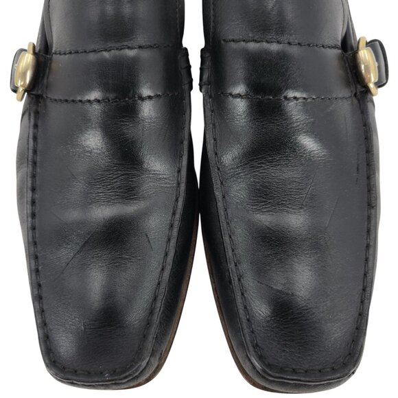 Gucci Italy Black Leather Luxury Driving Loafers Men 7.5 Dress Shoes Side Buckle - Picture 2 of 11